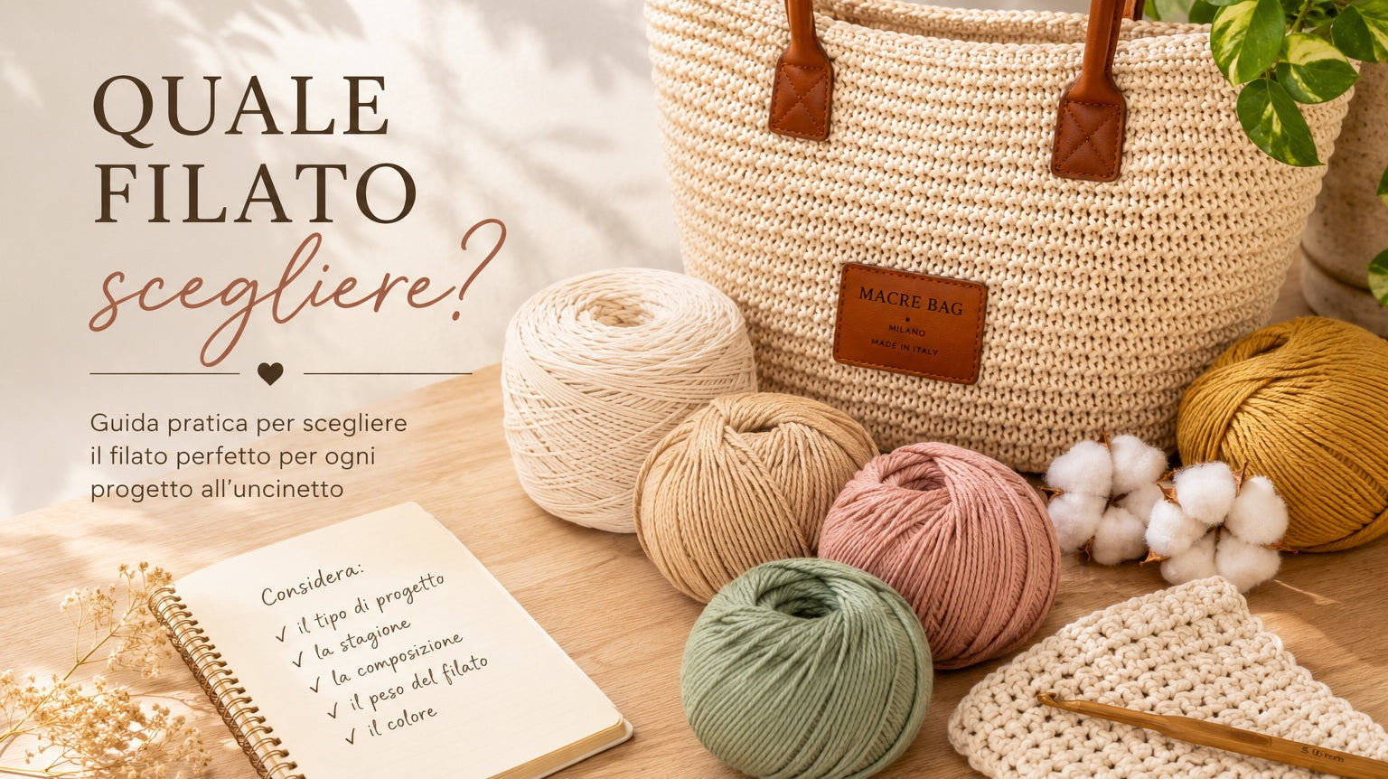 Filati per borse all'uncinetto Macrè Bag: cordino, pandorino, fettuccia, cotone e raffia a confronto