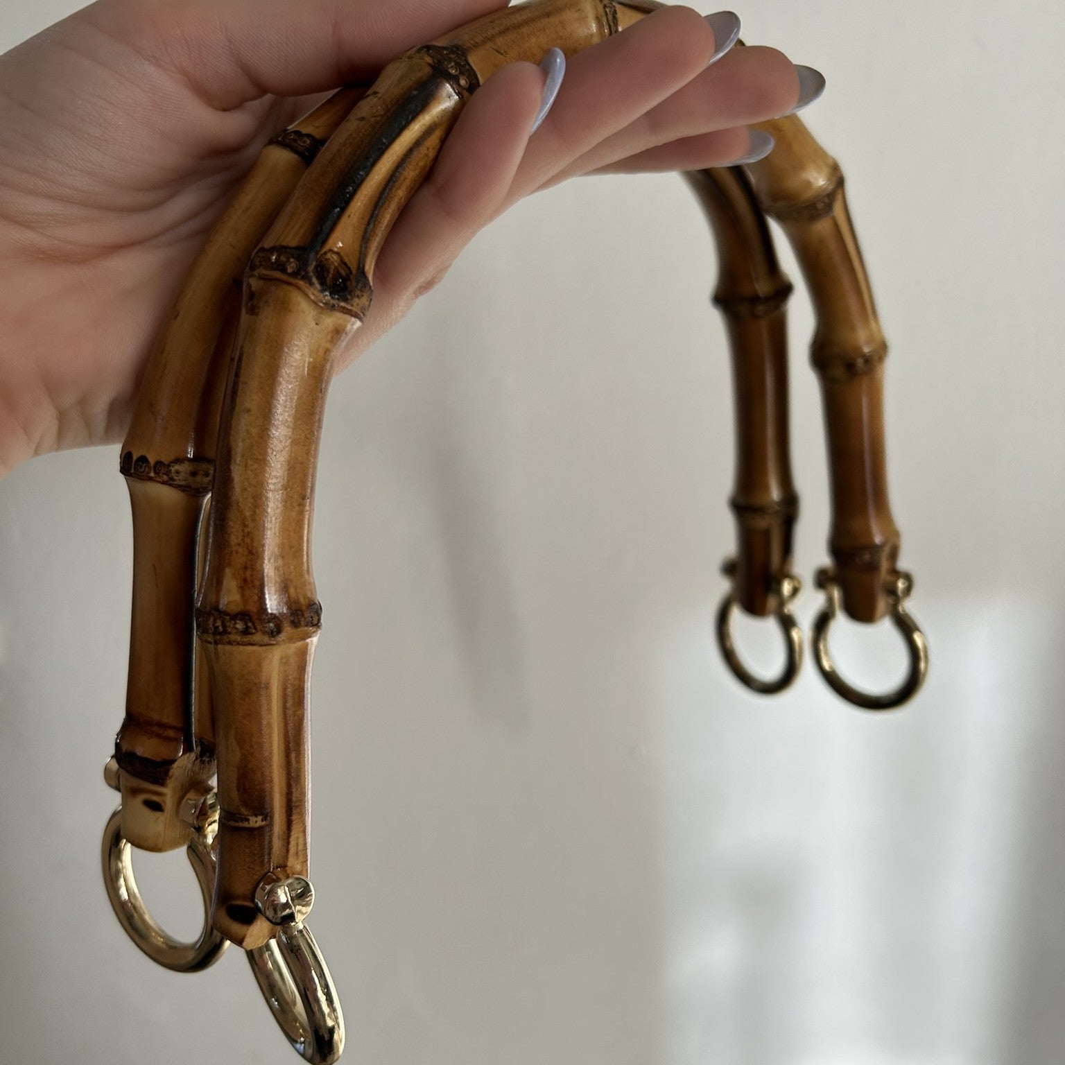 Coppia di manici in vero bambù da aggiungere alle creazione di borse all'uncinetto