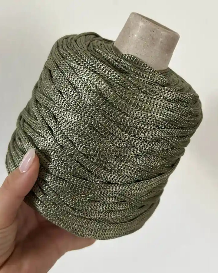 Cordino Big 500g verde militare per borse all'uncinetto – filato tubolare resistente