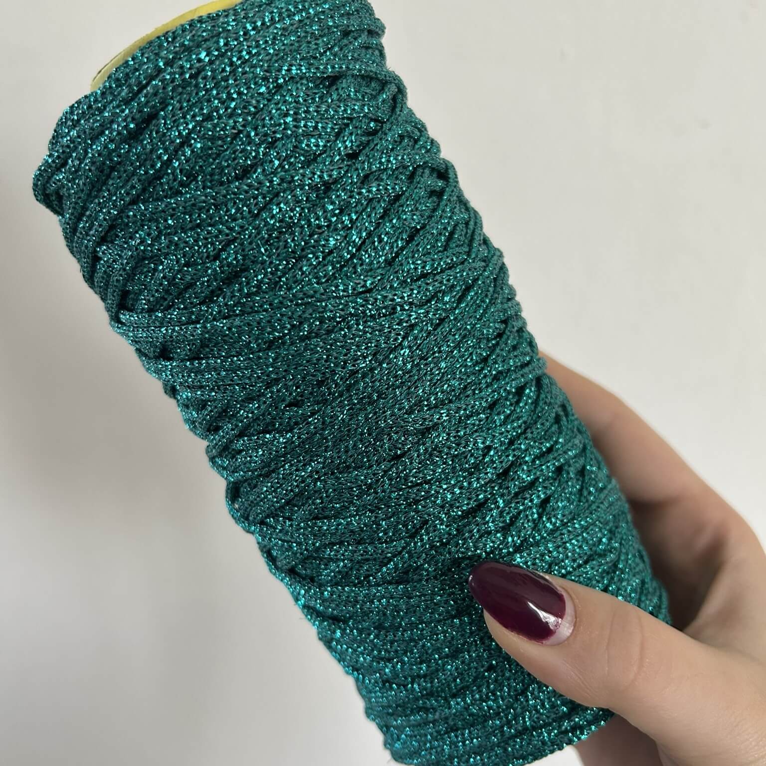 Cordino cristallo lurex in color turchese per borse all'uncinetto - filato tubolare Made in Italy