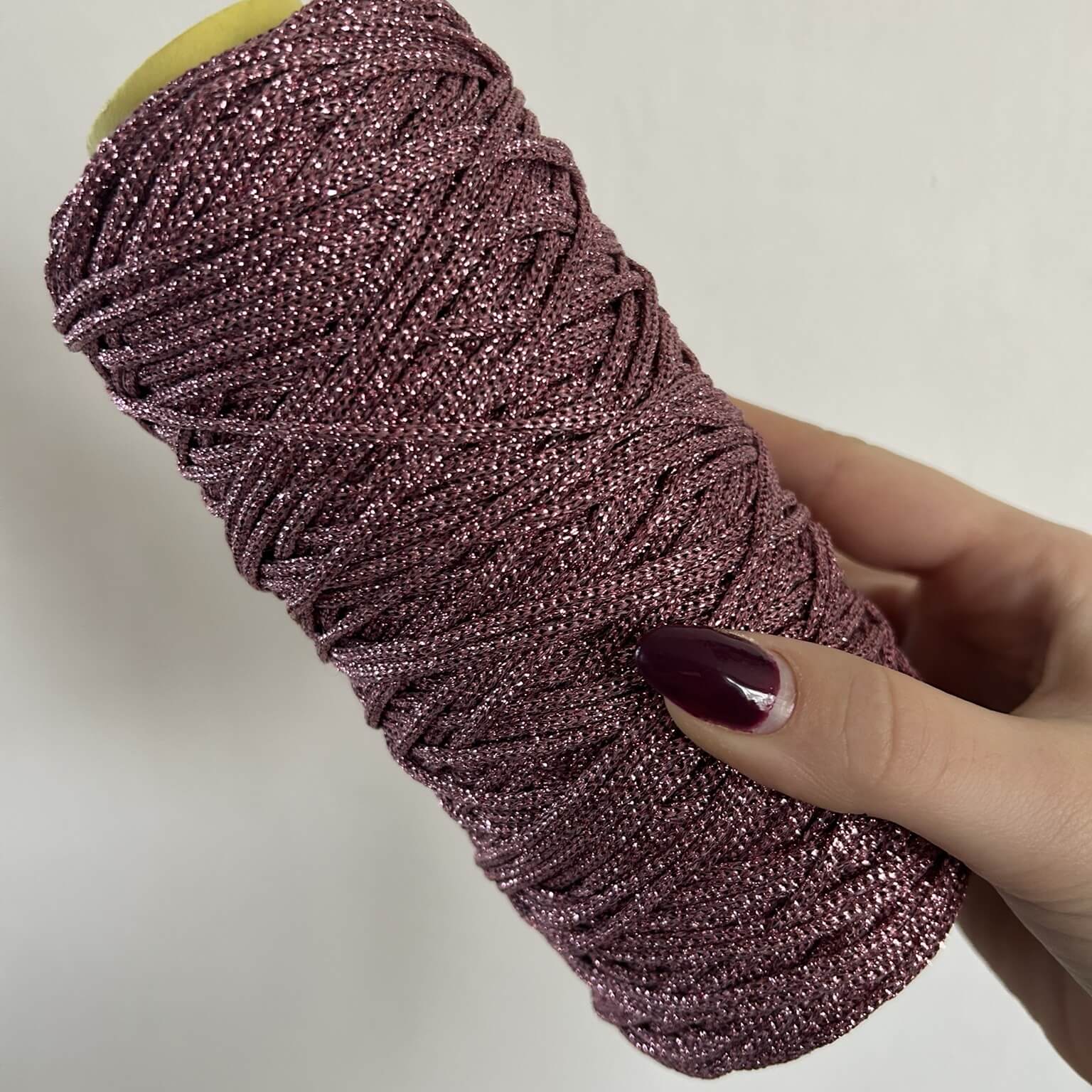 Cordino cristallo lurex in color rosa per borse all'uncinetto - filato tubolare Made in Italy