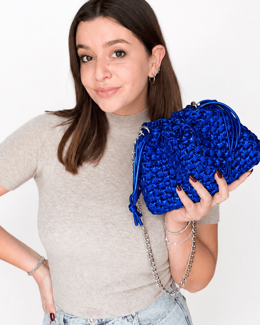Pouch Bag all'uncinetto in Fettuccia Metal metallizzata – disponibile in vari colori brillanti