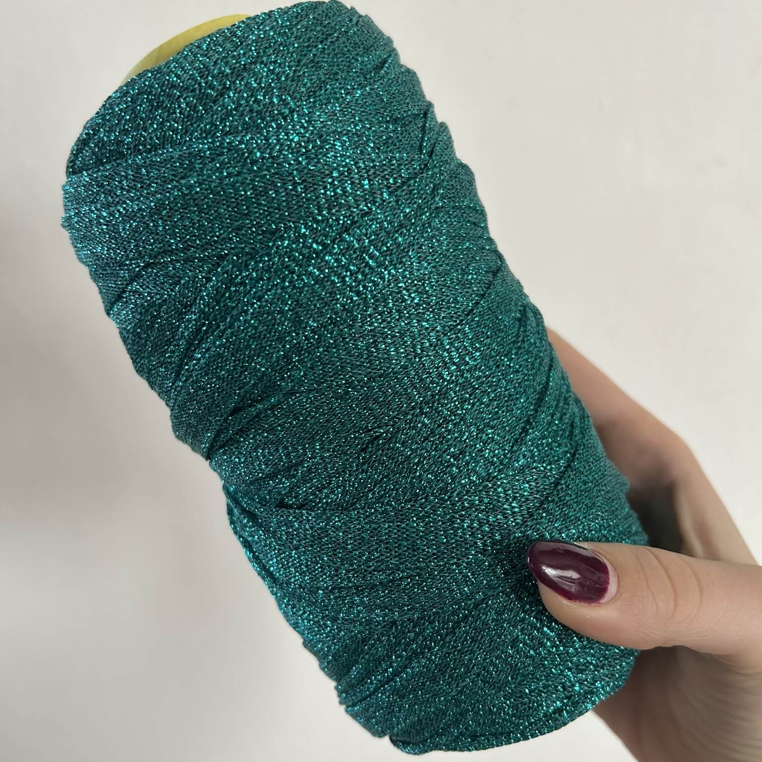 Fettuccia lurex in tulle brillante dal colore turchese per borse all’uncinetto -filato tubolare Made in Italy