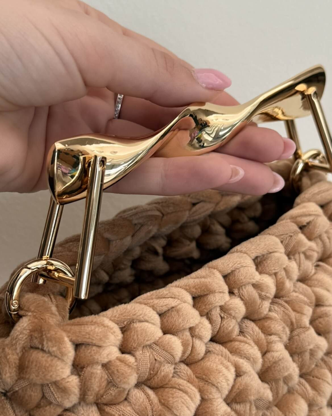 Manico Zara a onda in metallo oro 14 cm per borse all'uncinetto – accessorio handmade