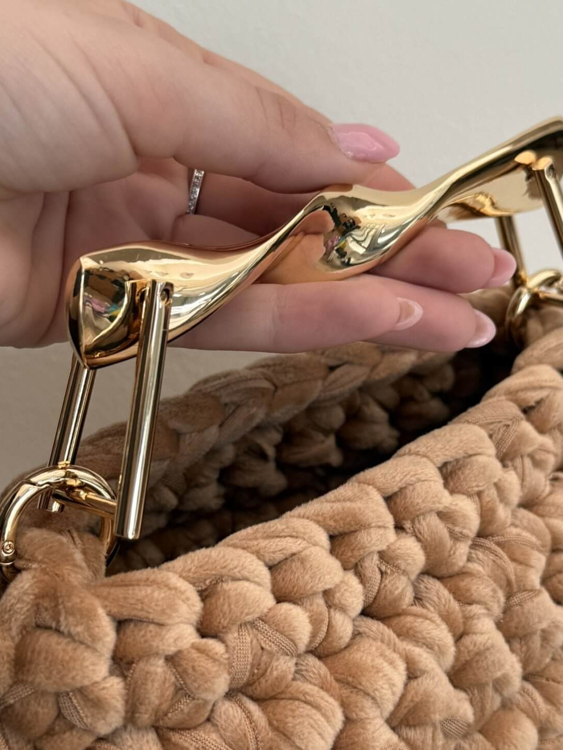 Manico Zara a onda in metallo oro 14 cm per borse all'uncinetto – accessorio handmade