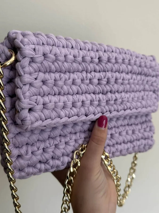 Borsa Chanel inspired all'uncinetto finita – mini borsa gioiello con fettuccia cotone