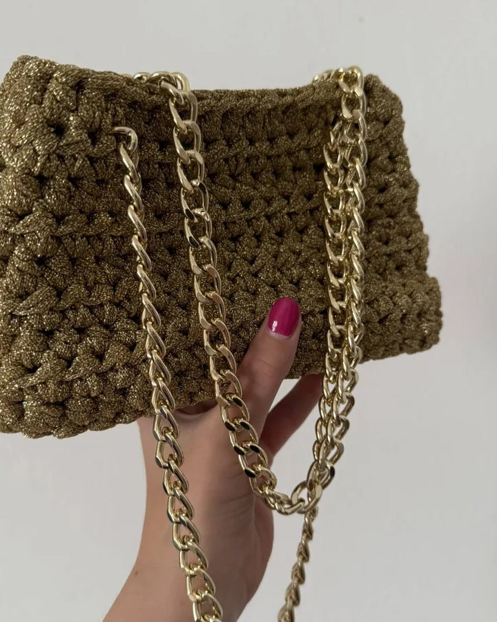 Kit borsa Fiona all'uncinetto con fettuccia lurex – borsa cerimonia elegante handmade