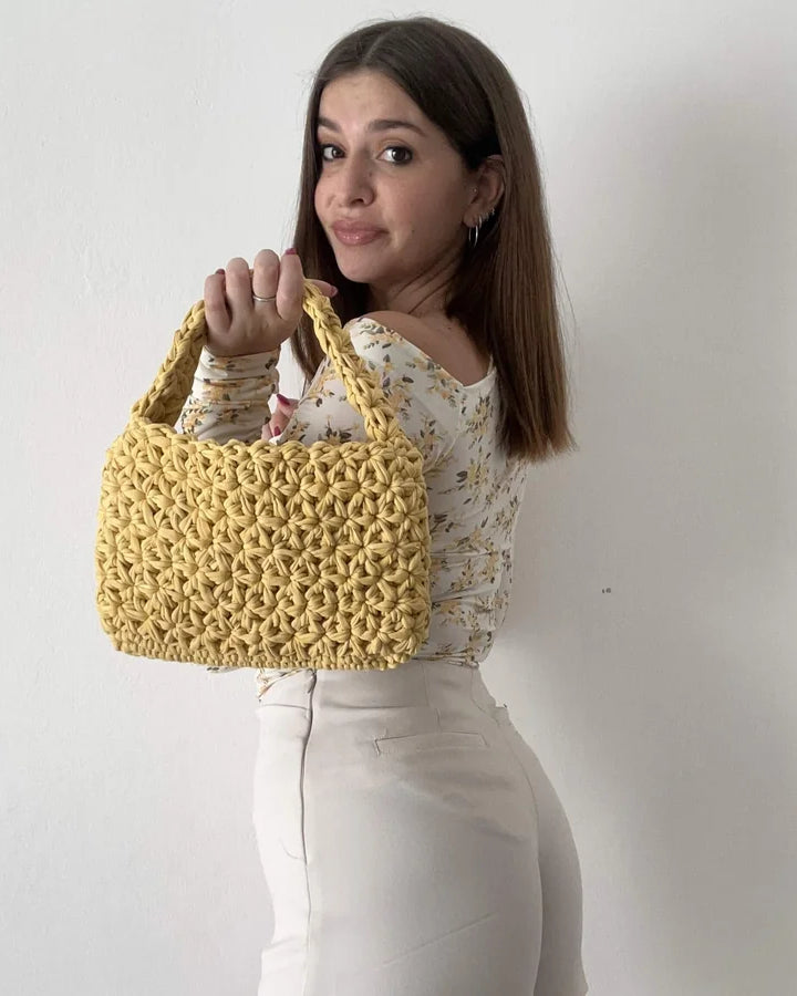 Kit borsa Fiorella all'uncinetto con fettuccia cotone – borsa a punto fiore completa