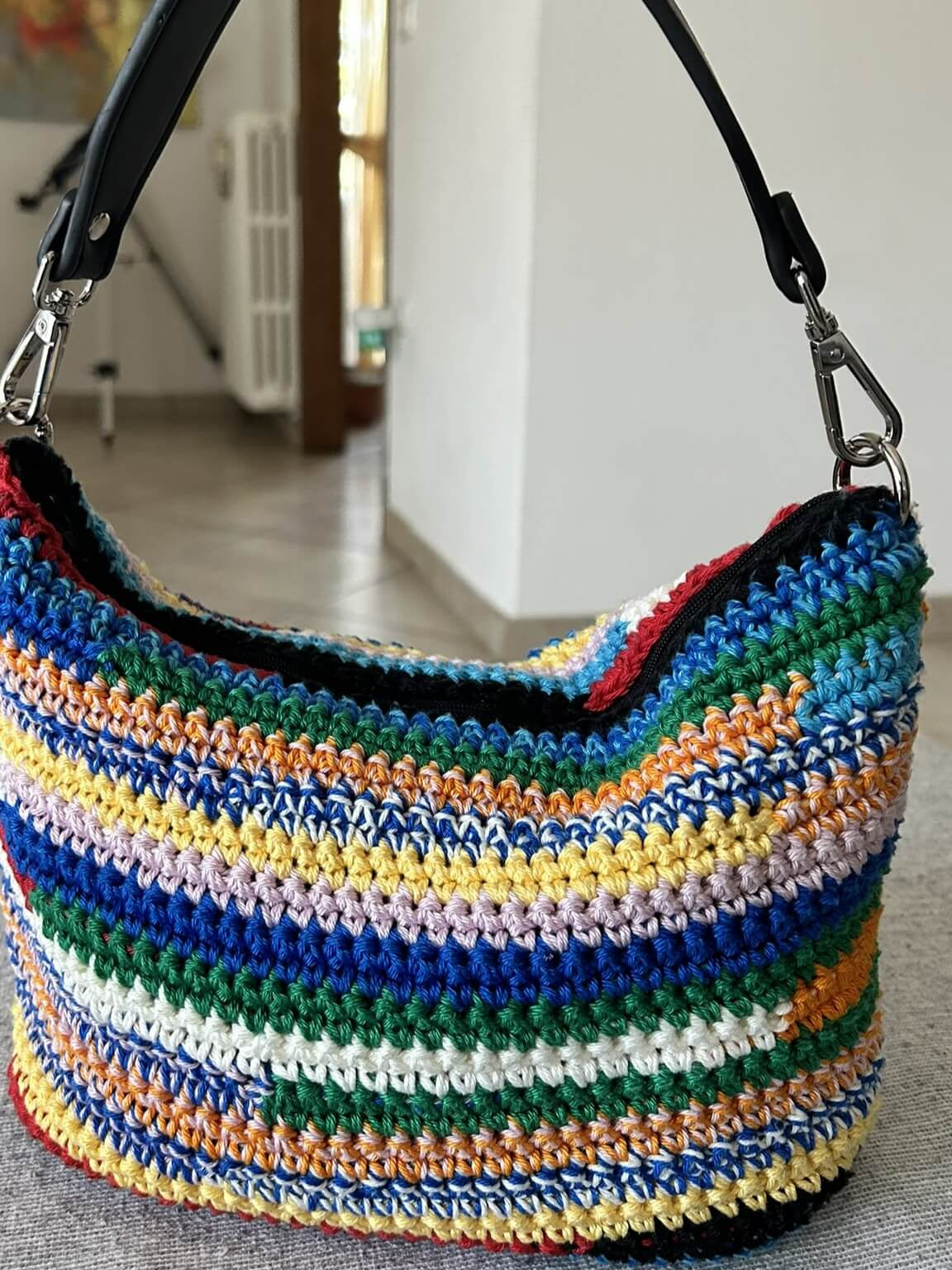 Borsa Multicolor all'uncinetto finita – borsa a mano in cotone colorato handmade