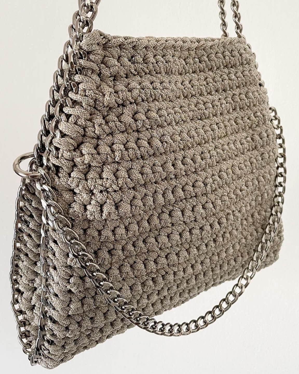 Kit borsa Stella Midi e Big Lurex all'uncinetto completo con cordino lurex e catena