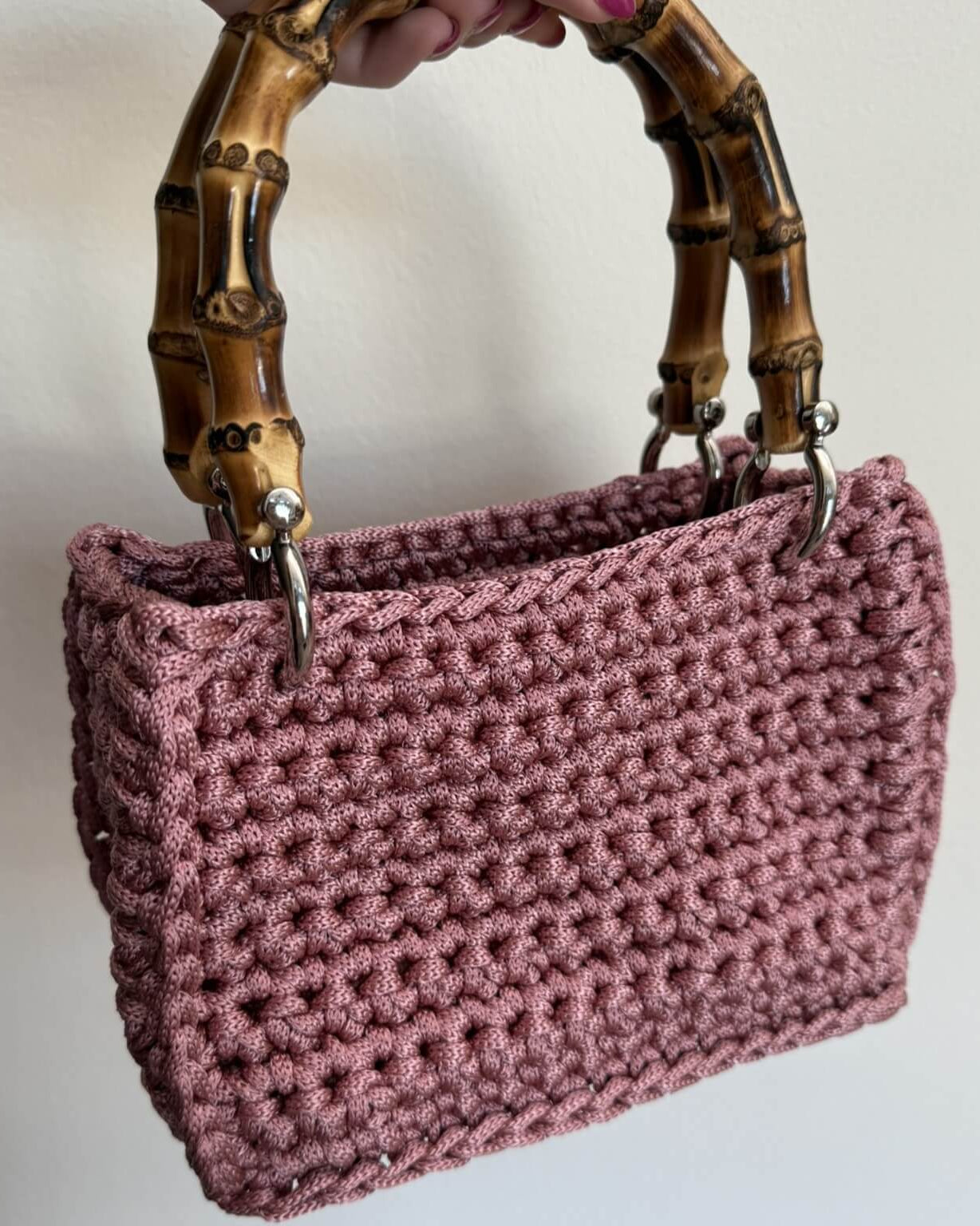 Kit borsa Paolina all'uncinetto con cordino Big e manici bambù – borsa strutturata handmade