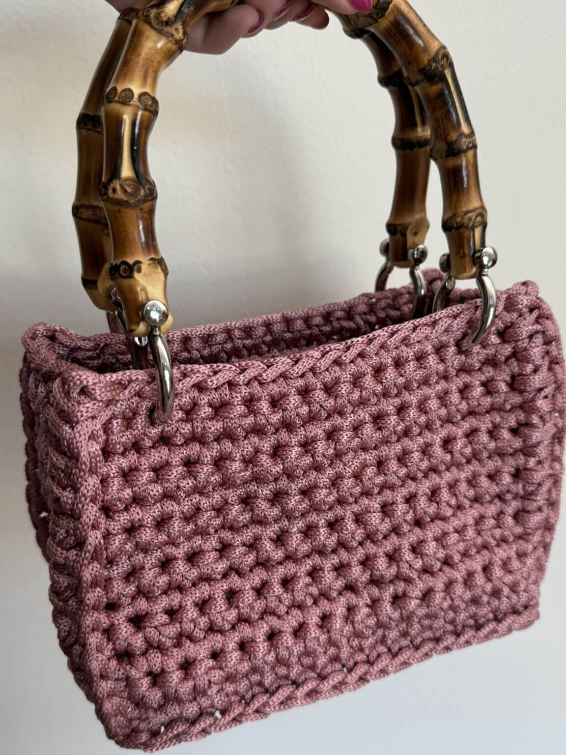 Kit borsa Paolina all'uncinetto con cordino Big e manici bambù – borsa strutturata handmade