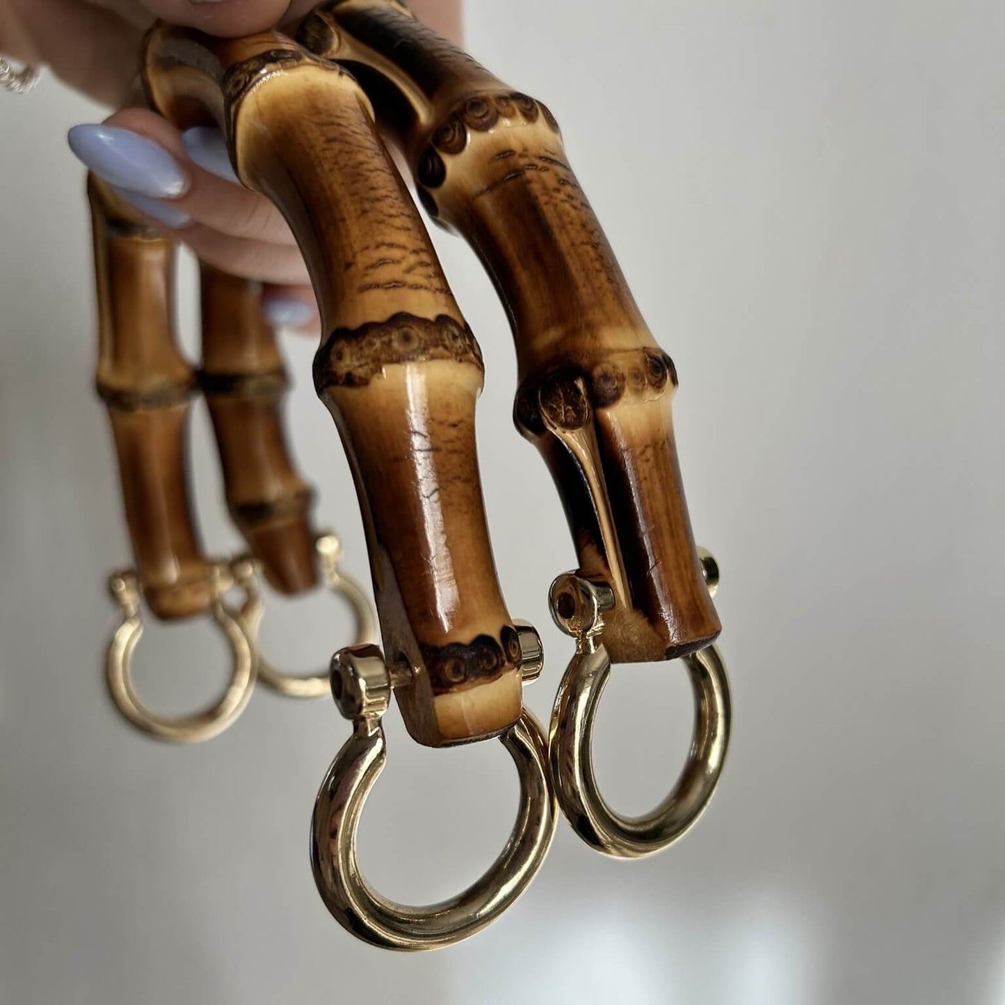Coppia di manici in vero bambù da aggiungere alle creazione di borse all'uncinetto