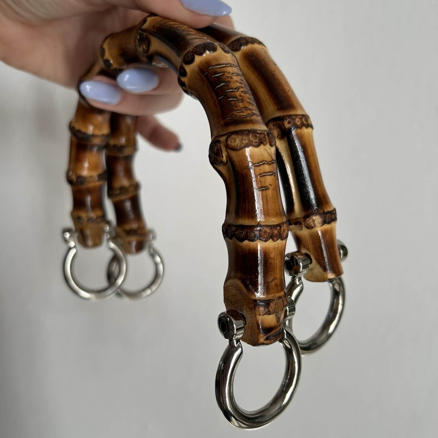 Coppia di manici in vero bambù da aggiungere alle creazione di borse all'uncinetto
