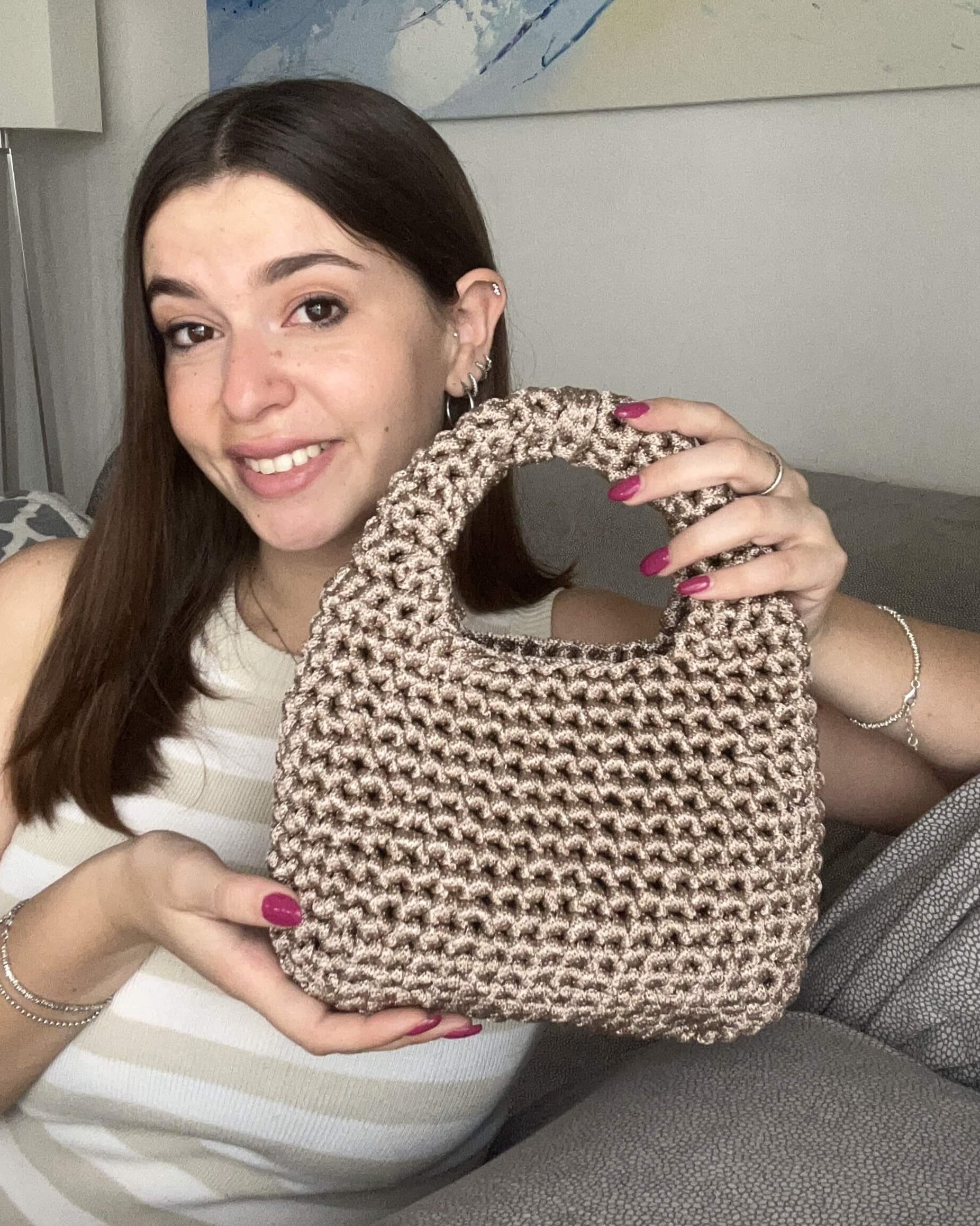 Kit borsa Amanda all'uncinetto con cordino big – hobo bag elegante completa