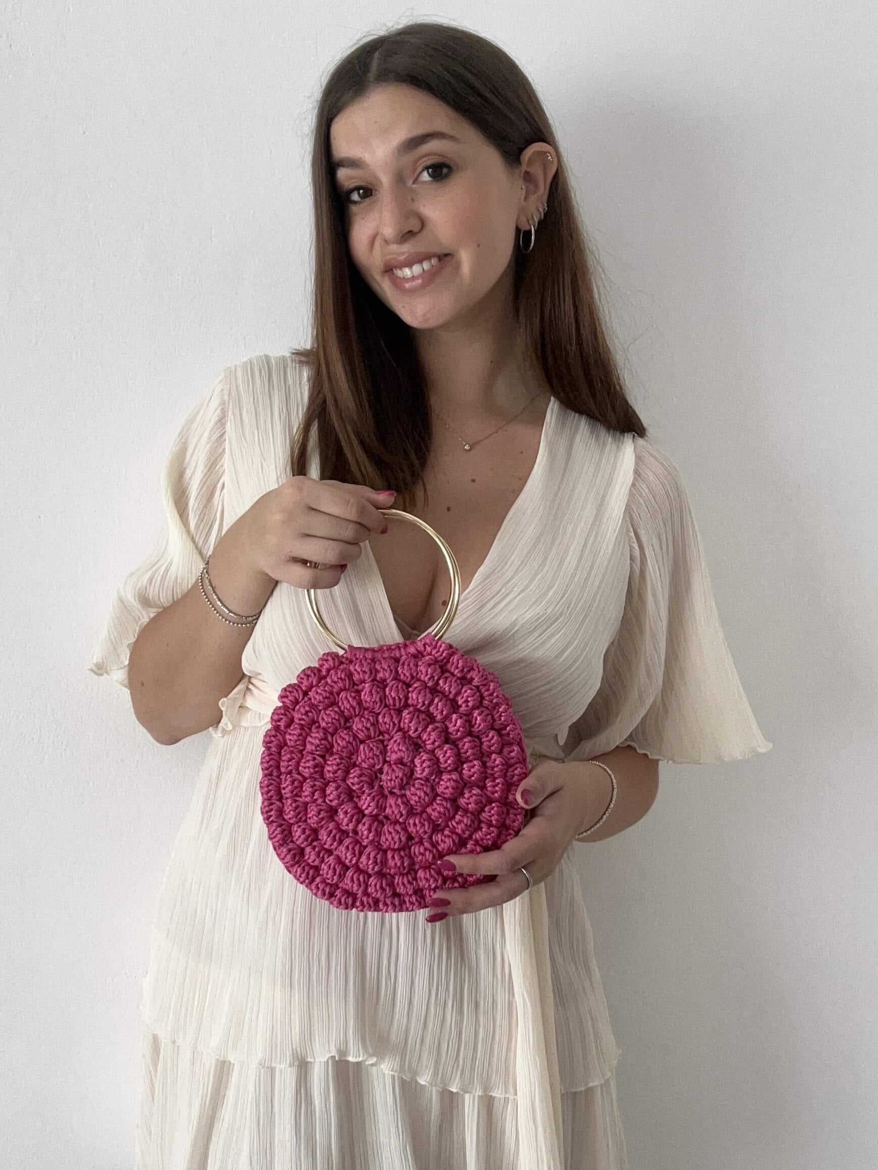 Kit completo per realizzare borsa a mano con punto nocciolina tondo con uncinetto