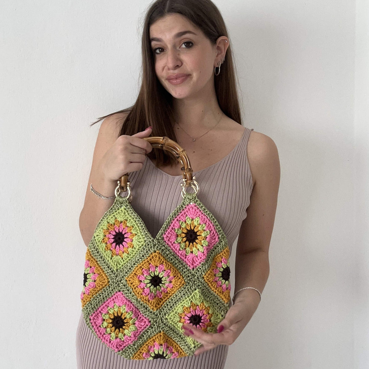 Pochette Zaino Uncinetto Mattonelle Granny Square Borse