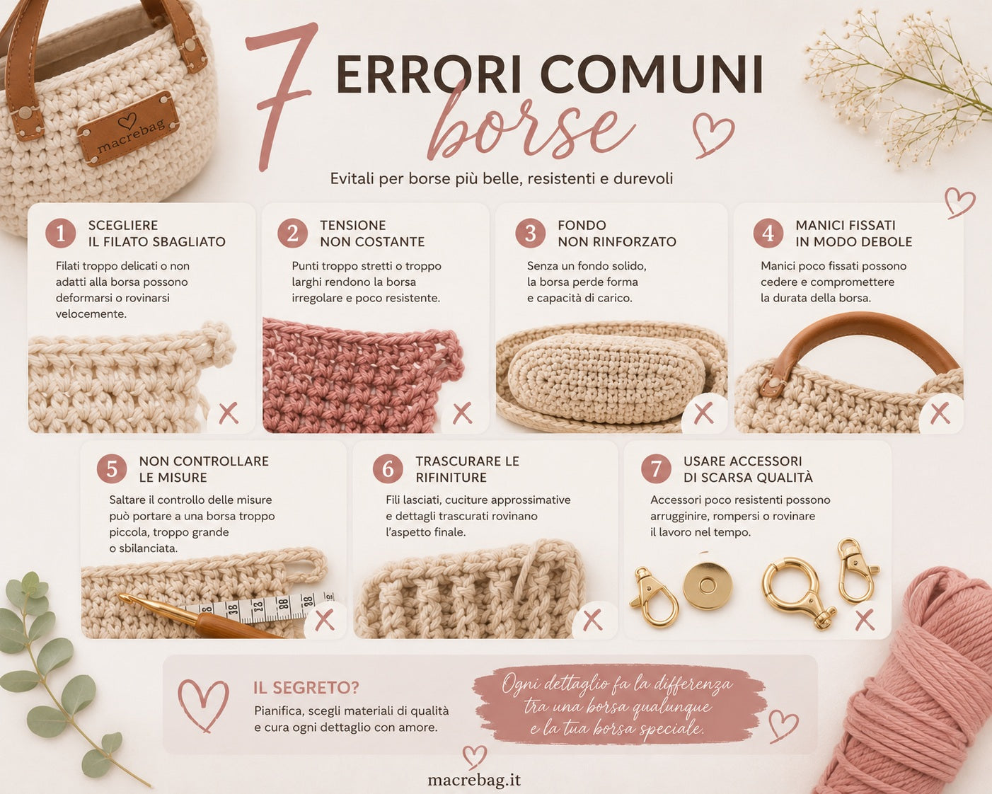 Errori comuni nelle borse all'uncinetto: tensione, conteggio punti, fodera e finitura Macrè Bag