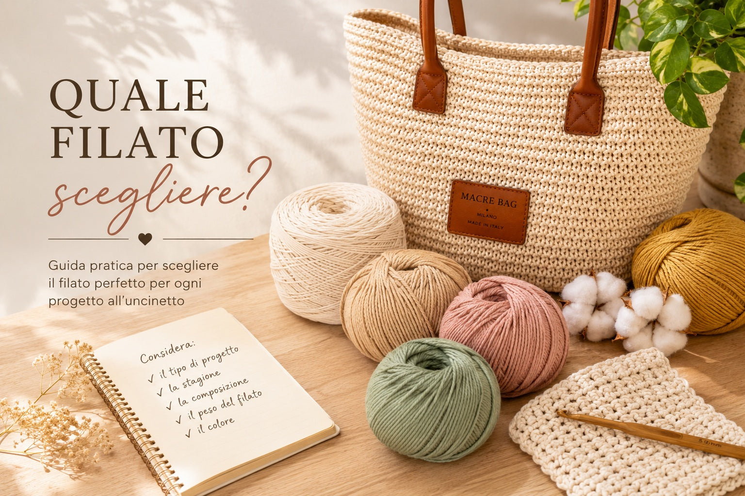 Filati per borse all'uncinetto Macrè Bag: cordino, pandorino, fettuccia, cotone e raffia a confronto
