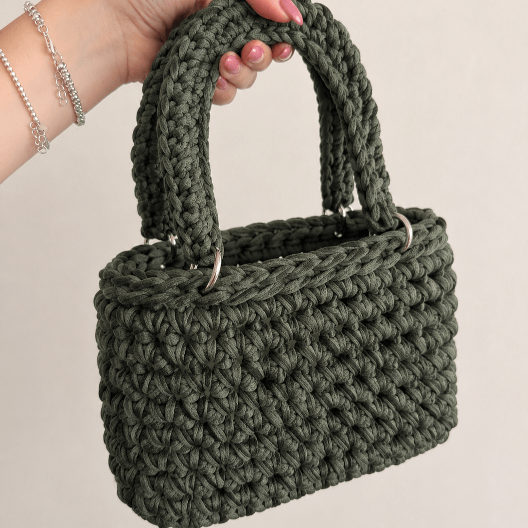 Borsa Mia all'uncinetto in cotone premium Fettuccia Prime – idea fai da te handmade