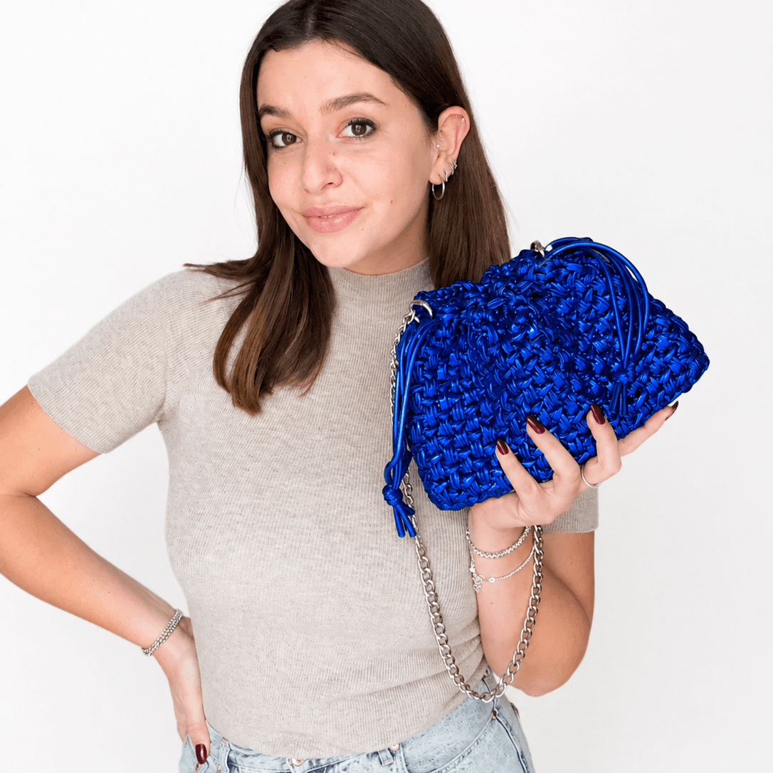 Pouch Bag all'uncinetto in Fettuccia Metal metallizzata – disponibile in vari colori brillanti