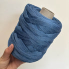 Fettuccia in cordino blu jeans dalla forma a tubolare per borse all'uncinetto - filato made in italy 
