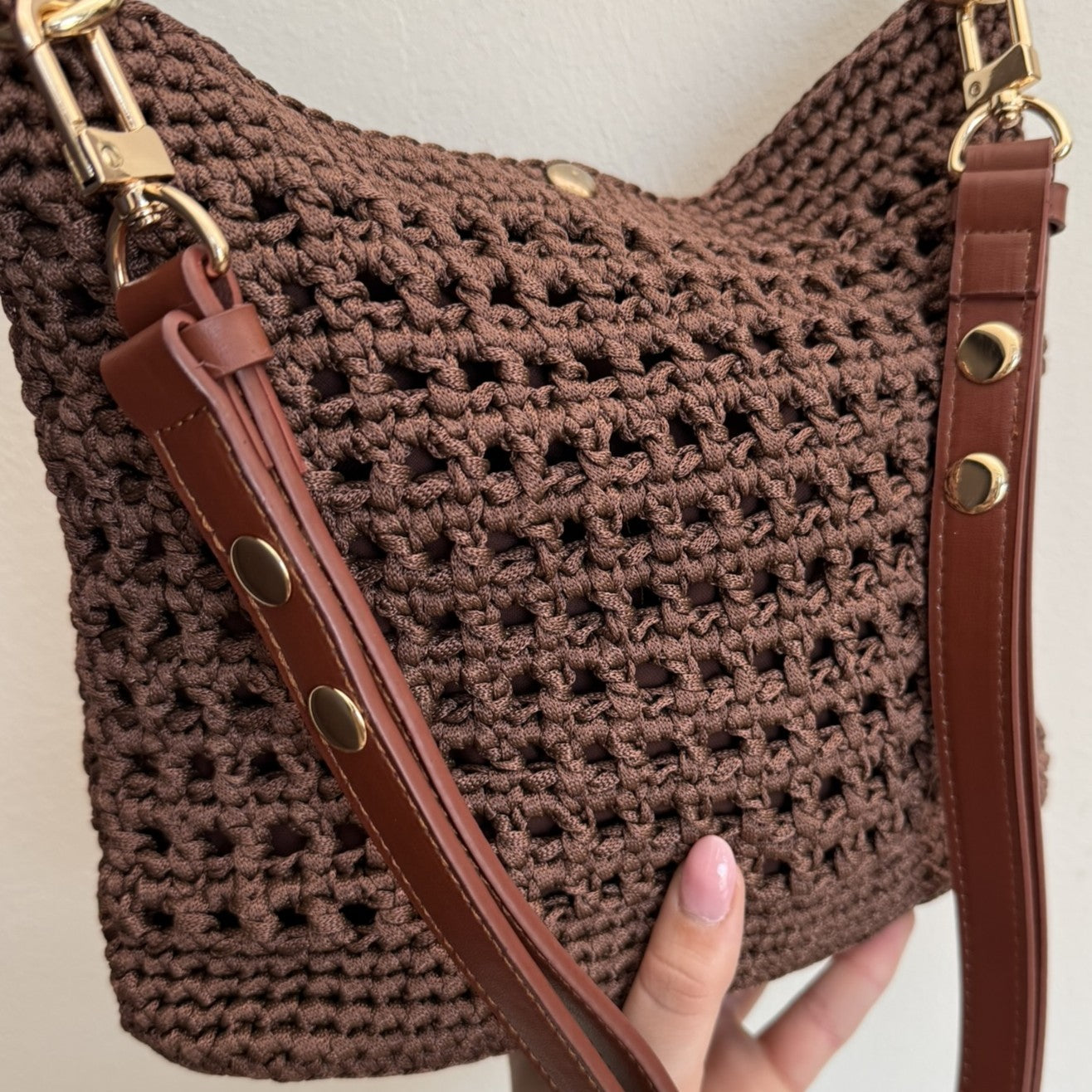 Tracolla allungabile ecopelle nera per borse all'uncinetto – tracolla regolabile handmade