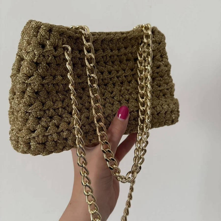 Kit borsa Fiona all'uncinetto con fettuccia lurex – borsa cerimonia elegante handmade