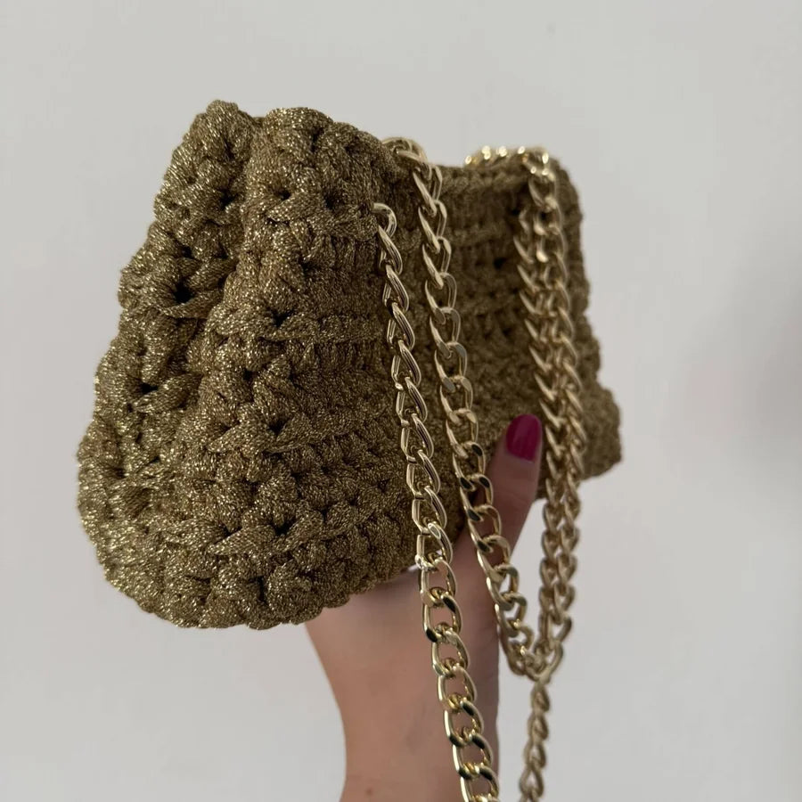 Tutorial borsa Fiona all'uncinetto gratuito – borsa cerimonia con fettuccia lurex