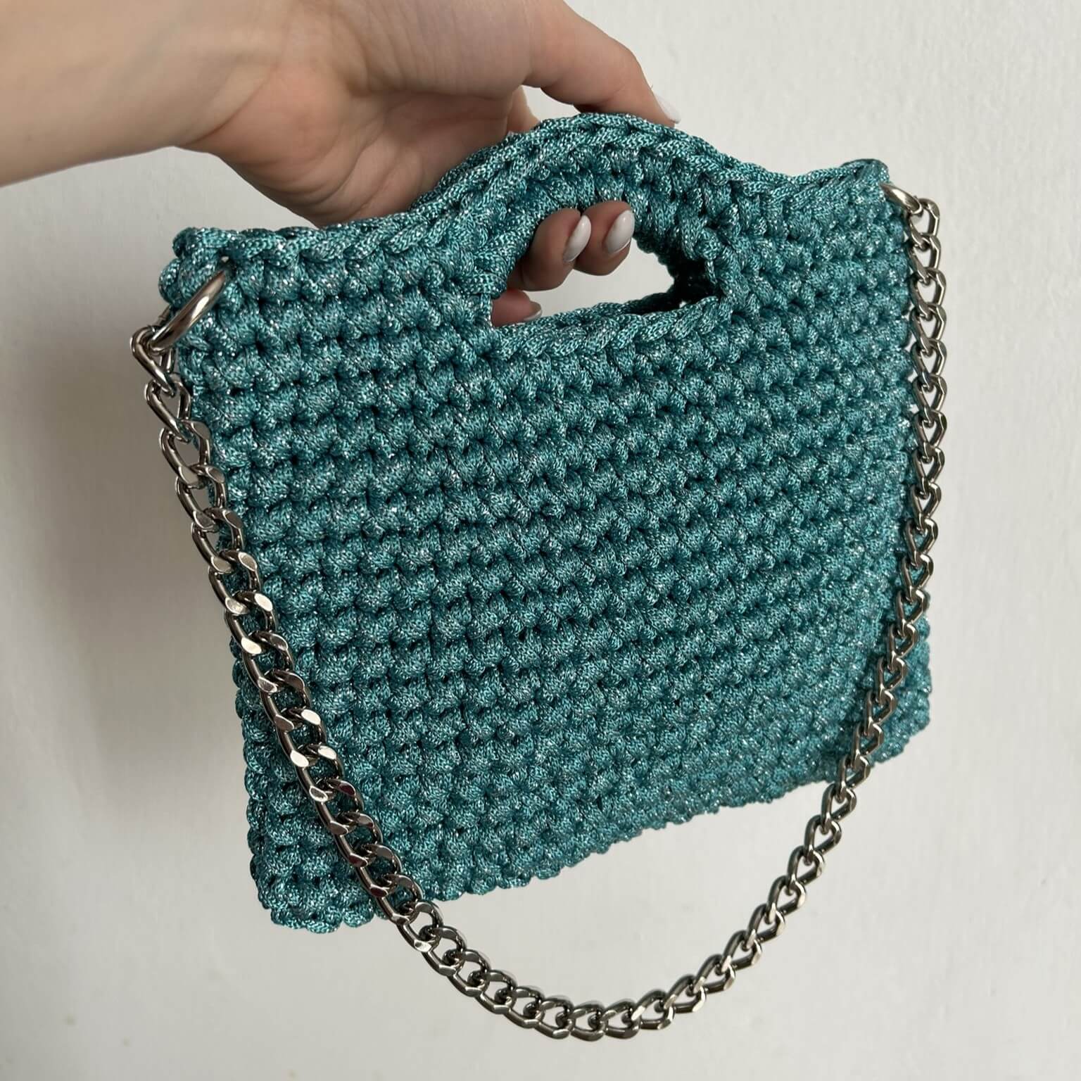 Borsa Carola all'uncinetto finita – shopping bag in cordino lurex elegante