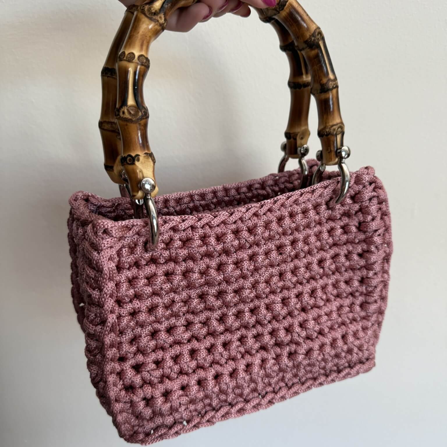 Kit borsa Paolina all'uncinetto con cordino Big e manici bambù – borsa strutturata handmade